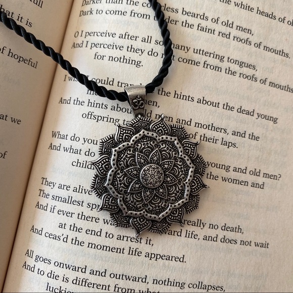 Antiqued Silver Mandala Meditation Art necklace - Picture 2 of 7